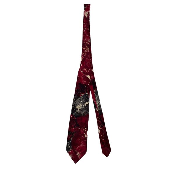 Alcione Italy Men's Red Abstract Classic Silk Necktie - Picture 6 of 6